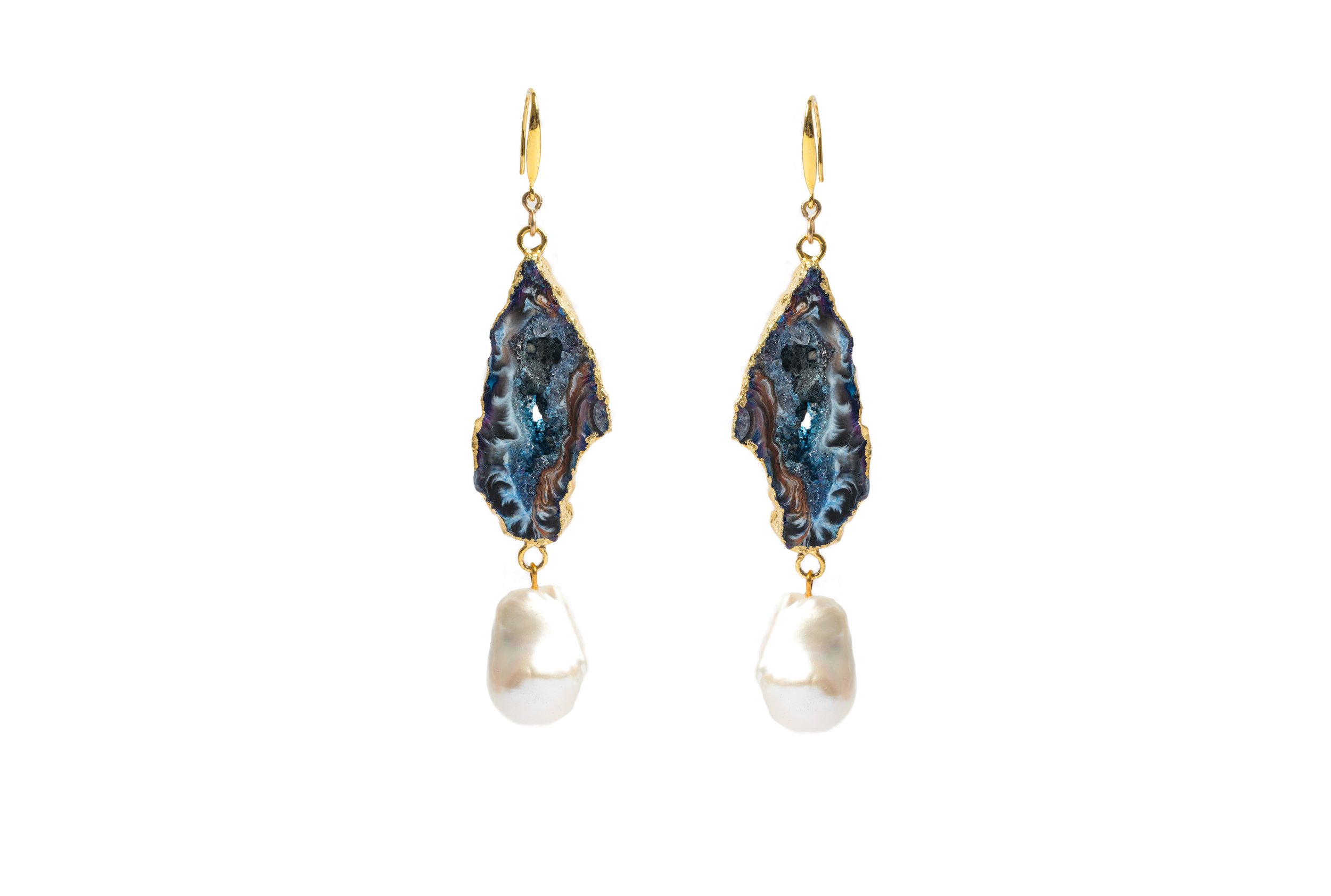 Geode and Baroque Pearl statement earring