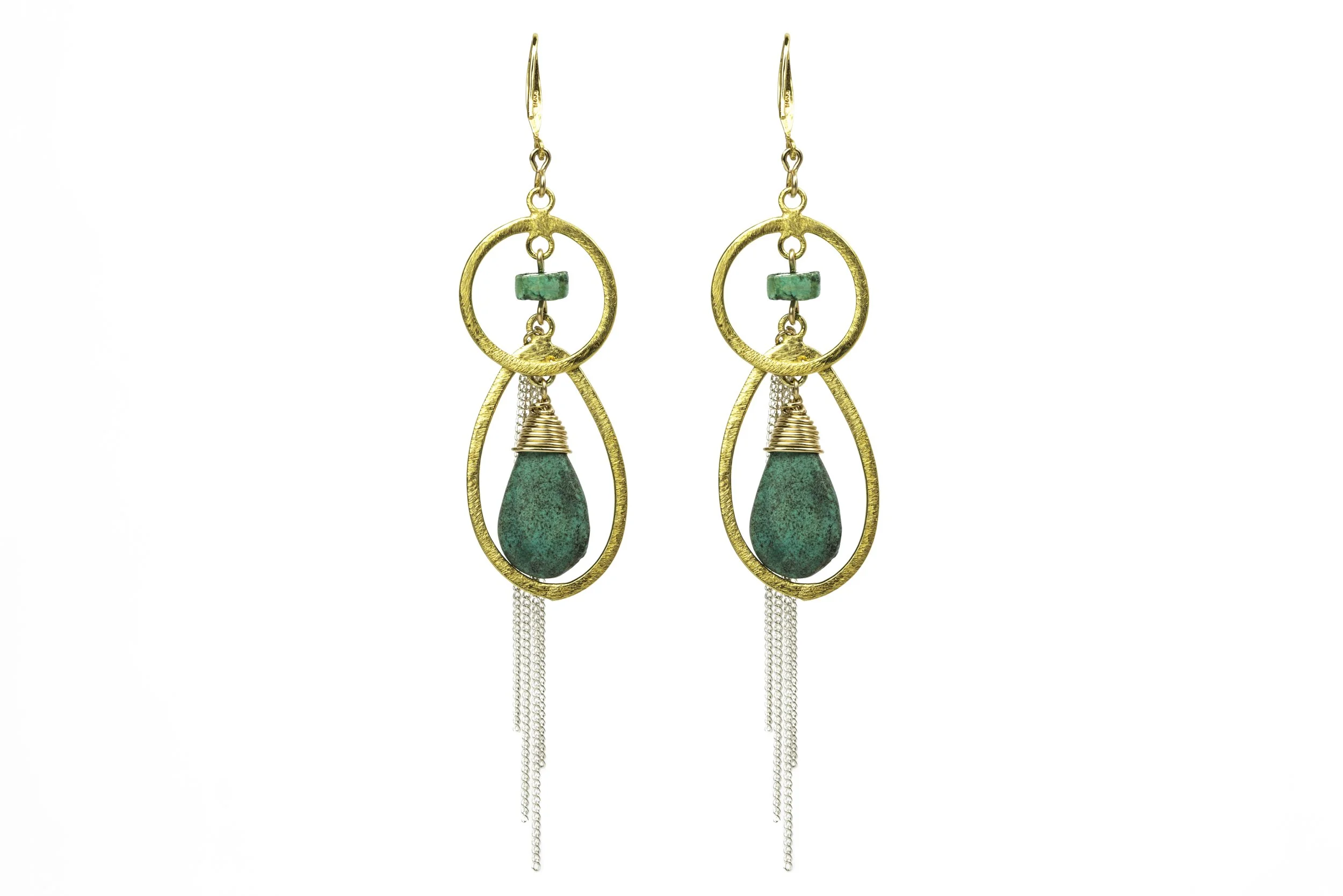 Turquoise Gold Fringe Earrings