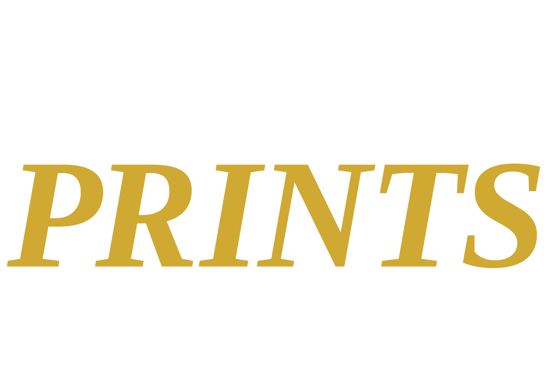 The word 'PRINTS' in large, gold, italicized text with the word 'art' above it and the phrase 'that make you smile' below it, all on a black background.