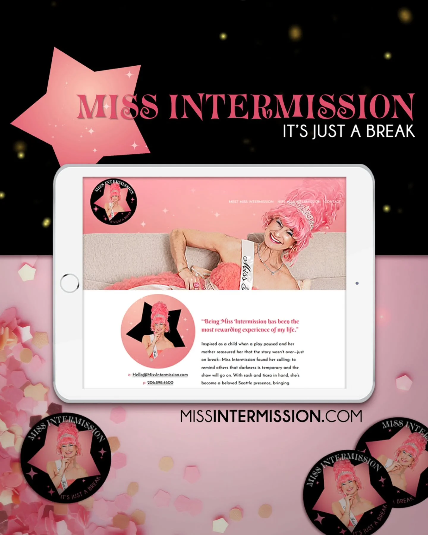 Ya'll, I have had the MOST fun week working with Miss Intermission! 
She needed an updated brand and a smashing new website, and lots - and I do mean LOTS - of SPARKLE! 

Inspired as a child when a play paused and her mother reassured her that the st