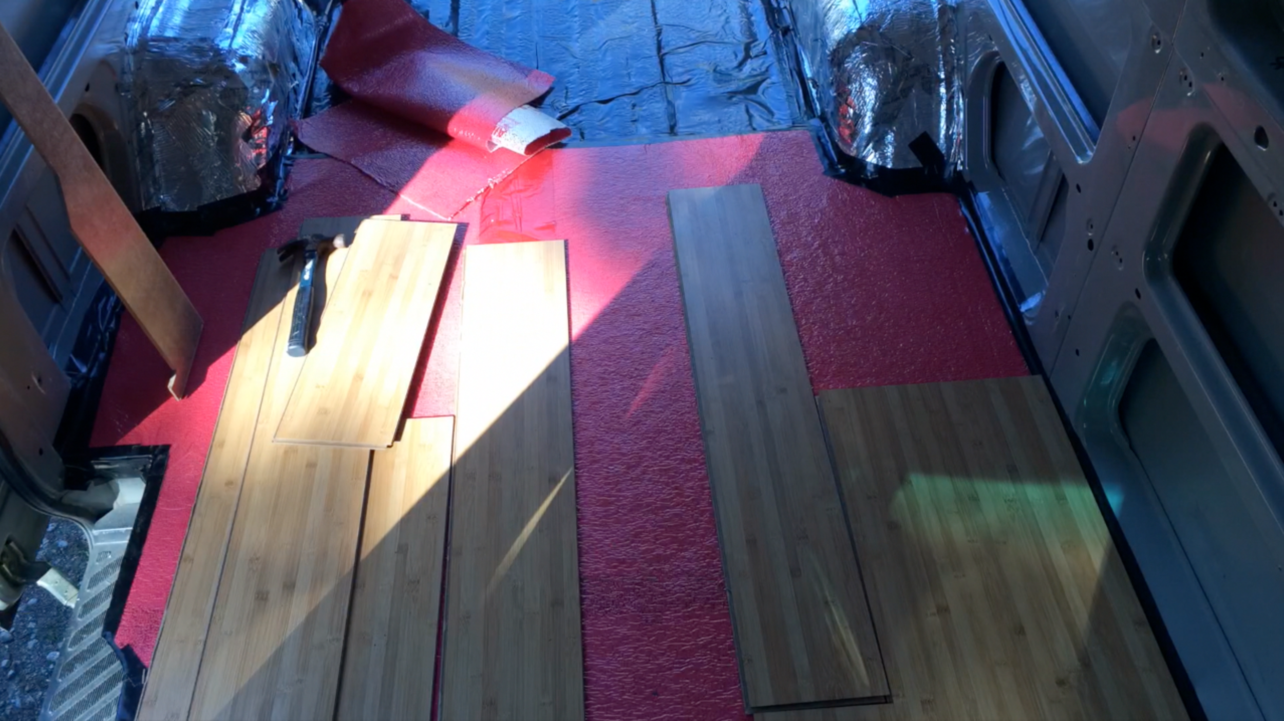 Subflooring in process of being installed