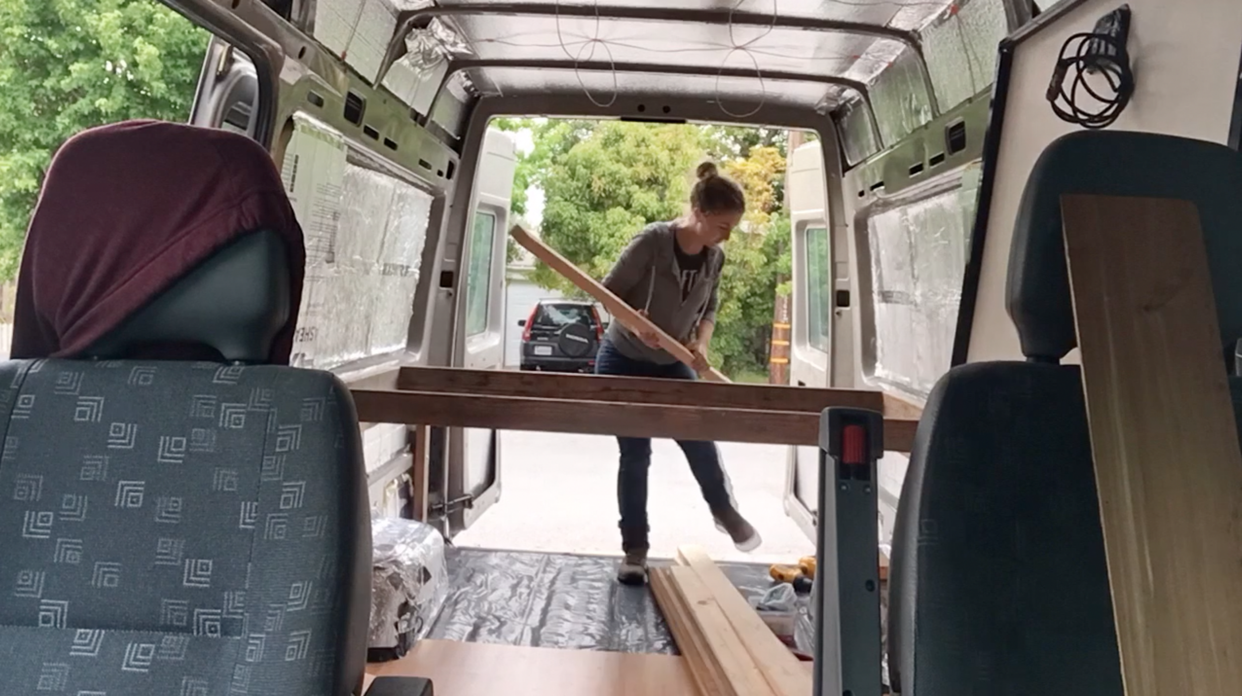 Getting the floating bed frame in the van