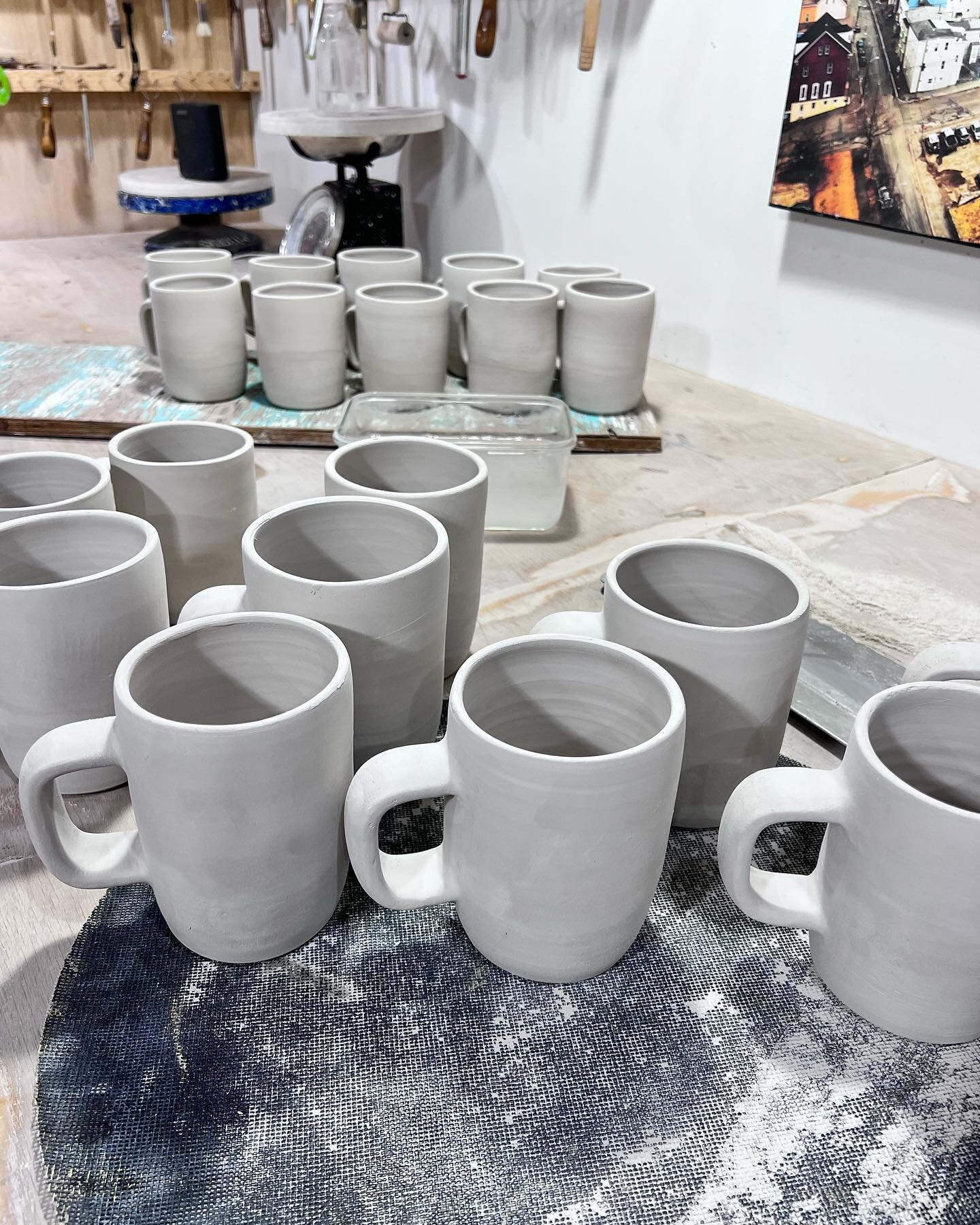Locally made mugs - a comin&rsquo; 

#glaze #makingglazes 
#trimmingpottery #playdough 
#localboychopswood 
#localclay #woodfired #woodfiredpottery #woodfiredkiln #darrenemenau #canadianceramics #ceramics #pottery #abstract #object #contemporaryceram
