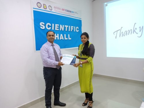 Post graduate student Dr.R.Jayapriya getting the ‘Best Paper Award’ for the paper on ‘Genetic Mutation analysis in Cherubism - A case report’ in National PG Convention 2018 held at Vijayawada