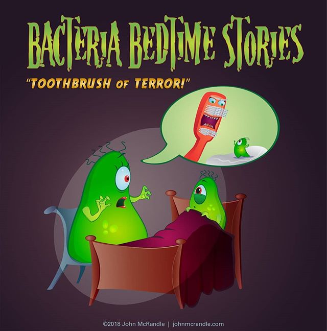 Happy Halloween! There's nothing like a nice story to get the kiddies to sleep. 
#monsters #bacteria #toothbrush #horror #halloween #illustration