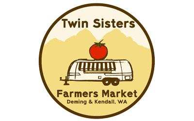 Twin Sisters Farmers Market Our mission is to increase access to locally grown and affordable food in the foothills region of Whatcom County. We are a cooperatively run mobile market that serves Nugents Corner and Kendall every Saturday from June through October with our converted flat bed trailer.