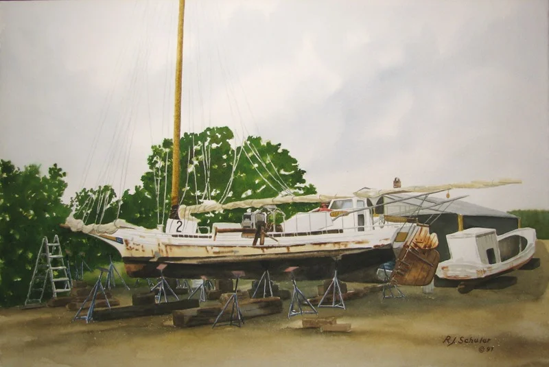 Boatyard; Watercolor