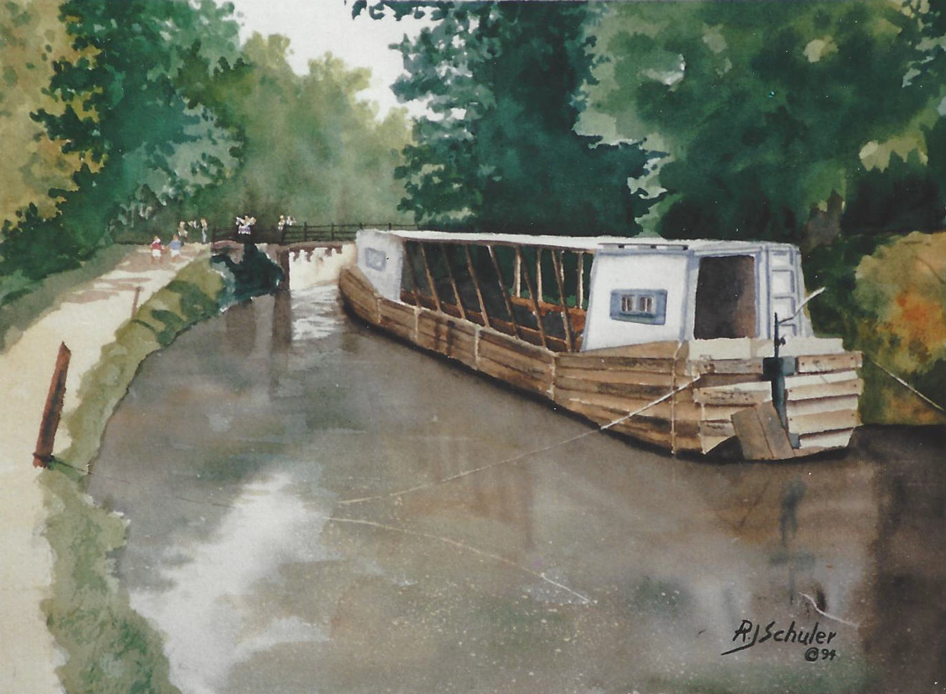 Canal Barge, C&O Canal, Washington DC; Watercolor