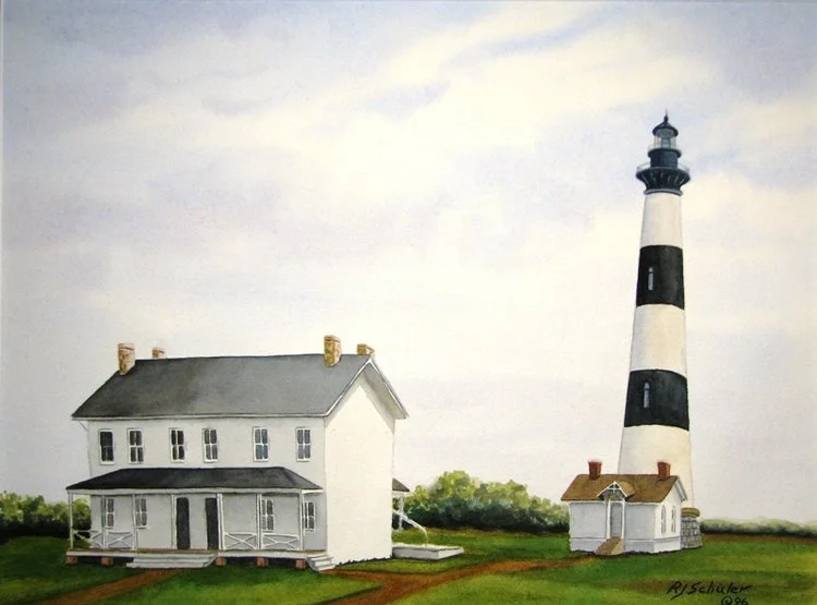 Bodie Island Light and House, Outer Banks North Caroliina; Watercolor