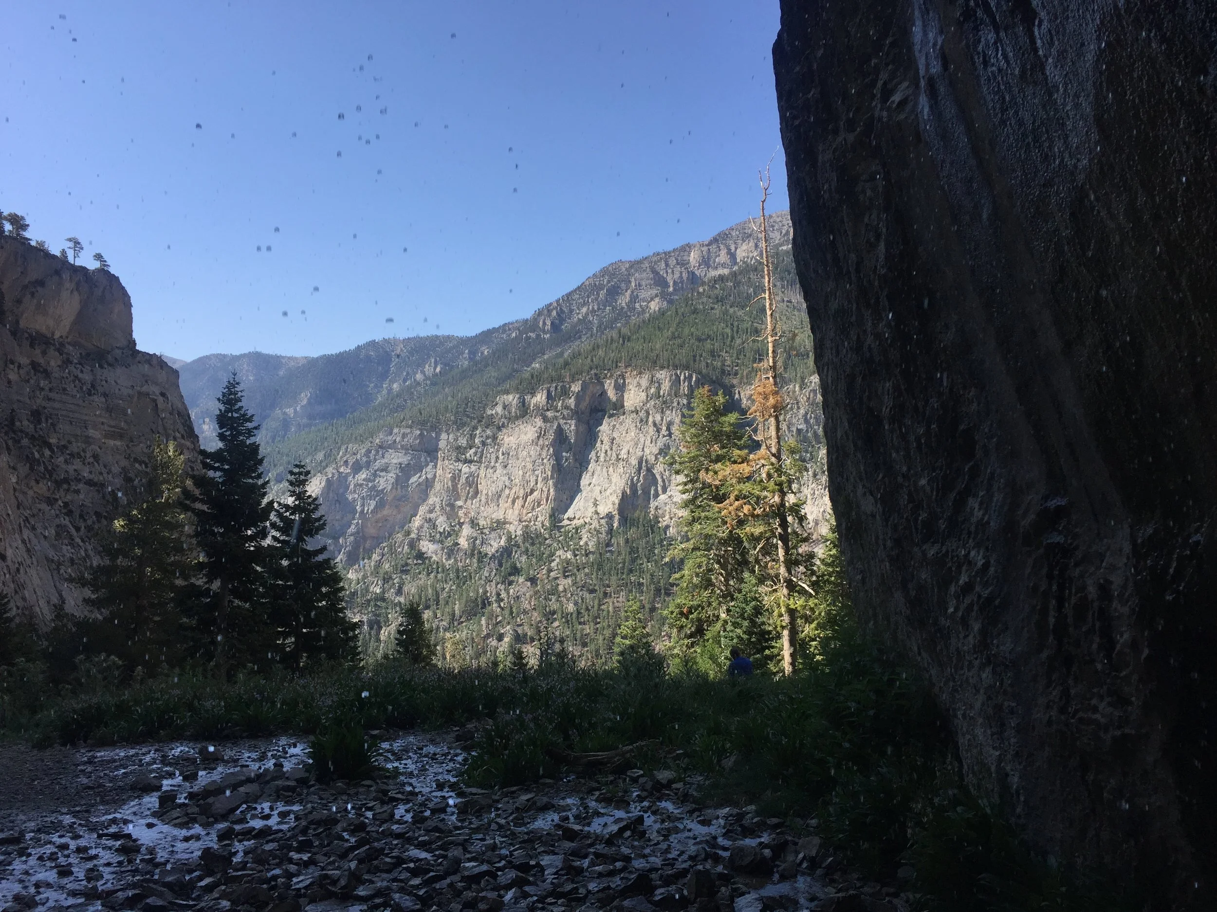 Under the tiny waterfall. 