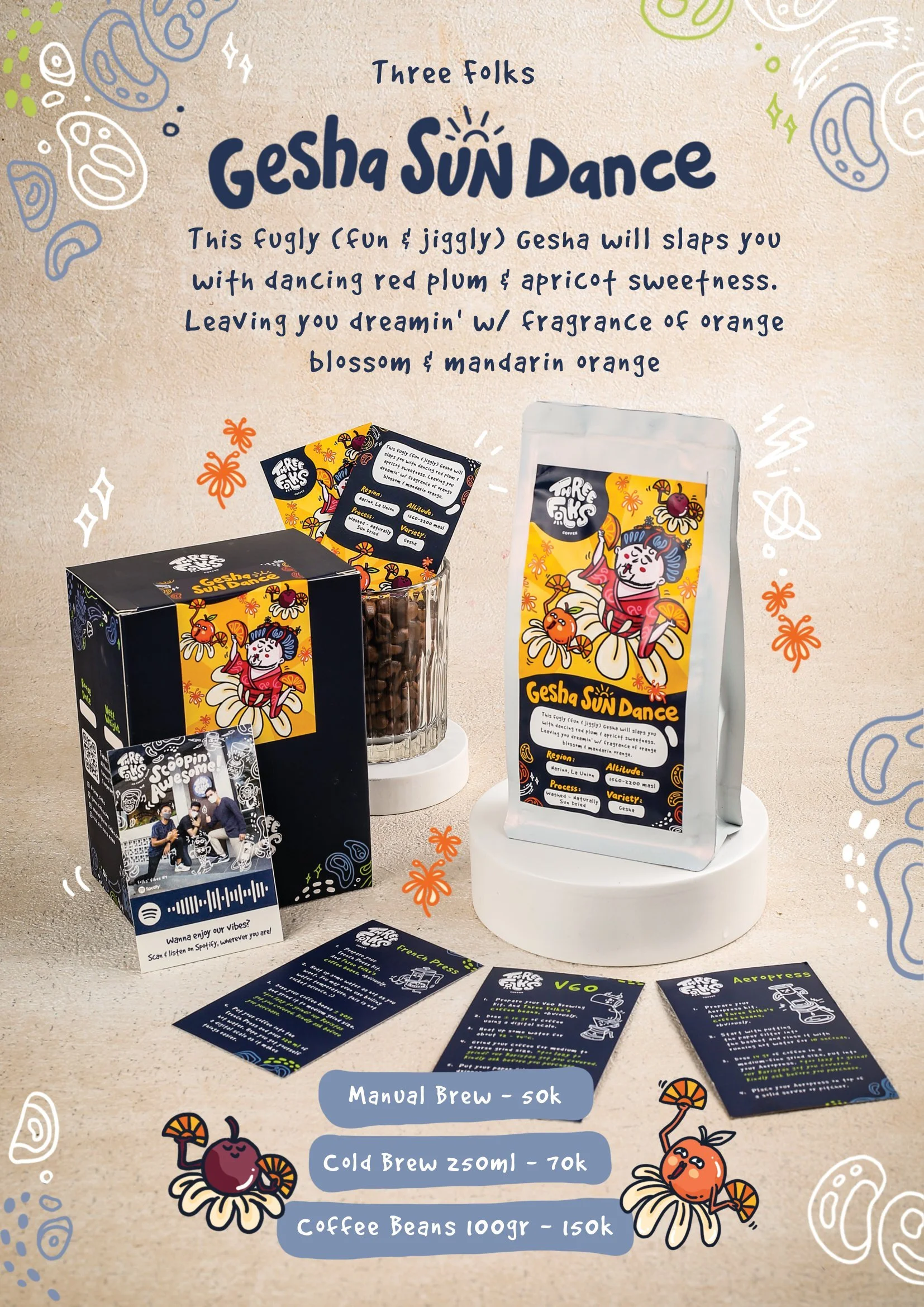 Three Folks Manual Brew Coffee Beans Gesha Sun Dance