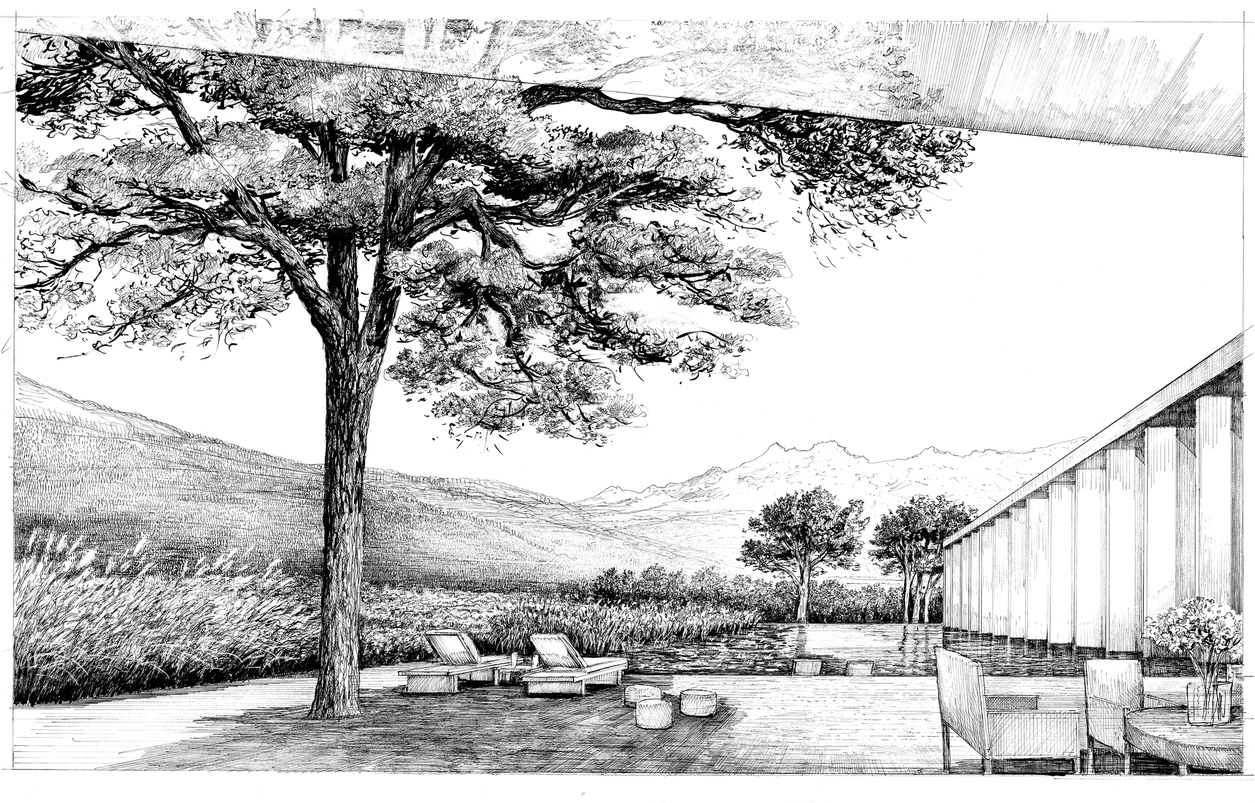 pool terrace perspective (drawn by bruno moser/ enea landscape architecture)