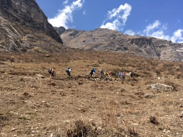 Trekking in Langtang near the village of Langtang Gumba. 