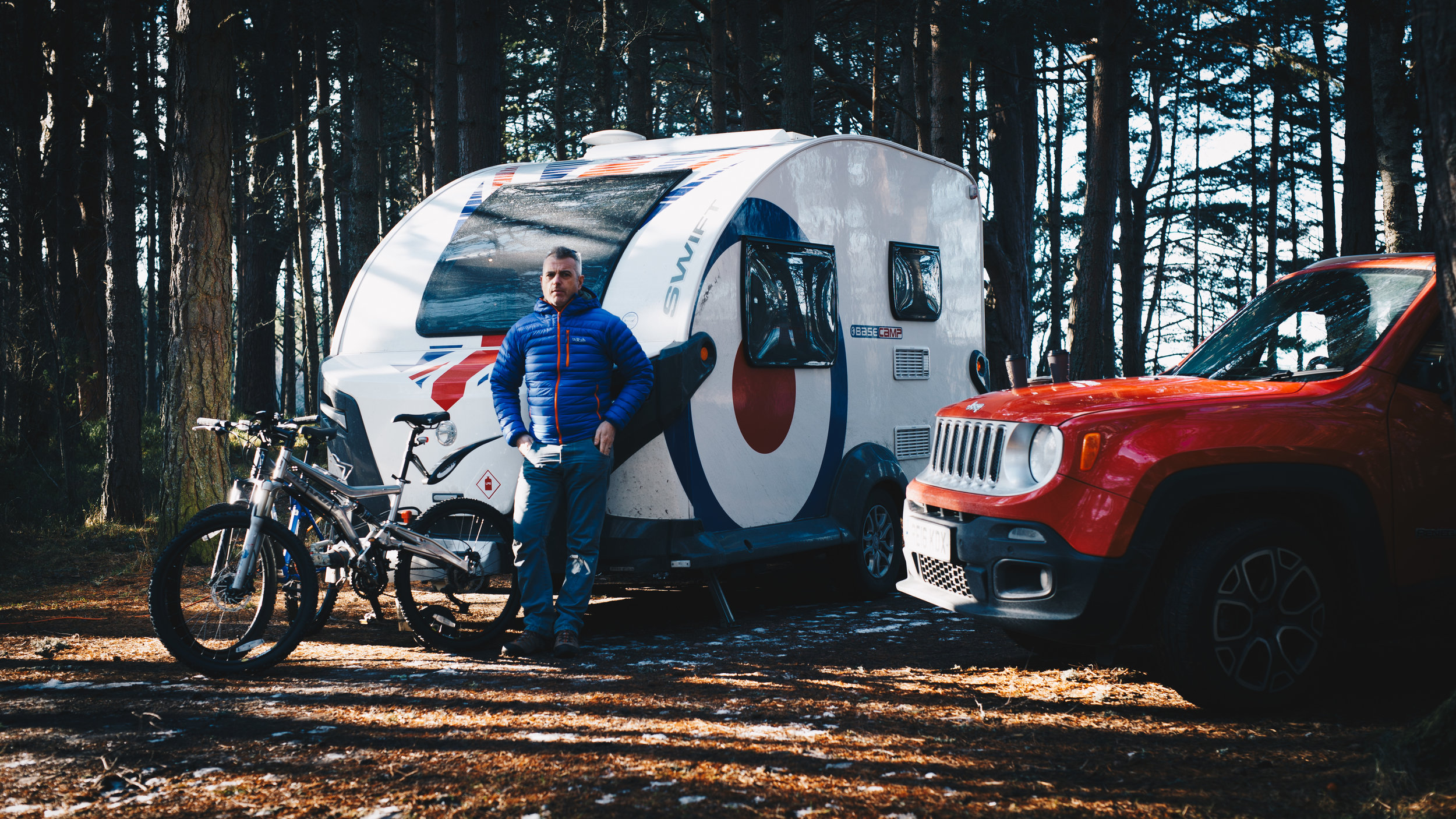 Neil Greentree standing alongside his weapons of choice for taking on the Scottish Highlands.