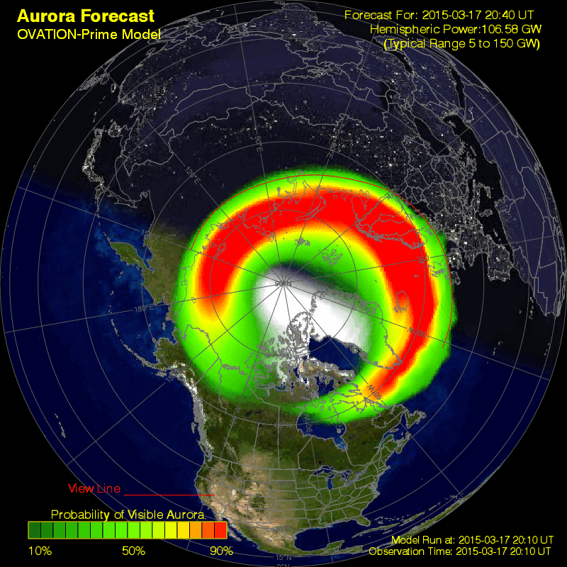 A highly active aurora shown on the AURORA FORECAST app