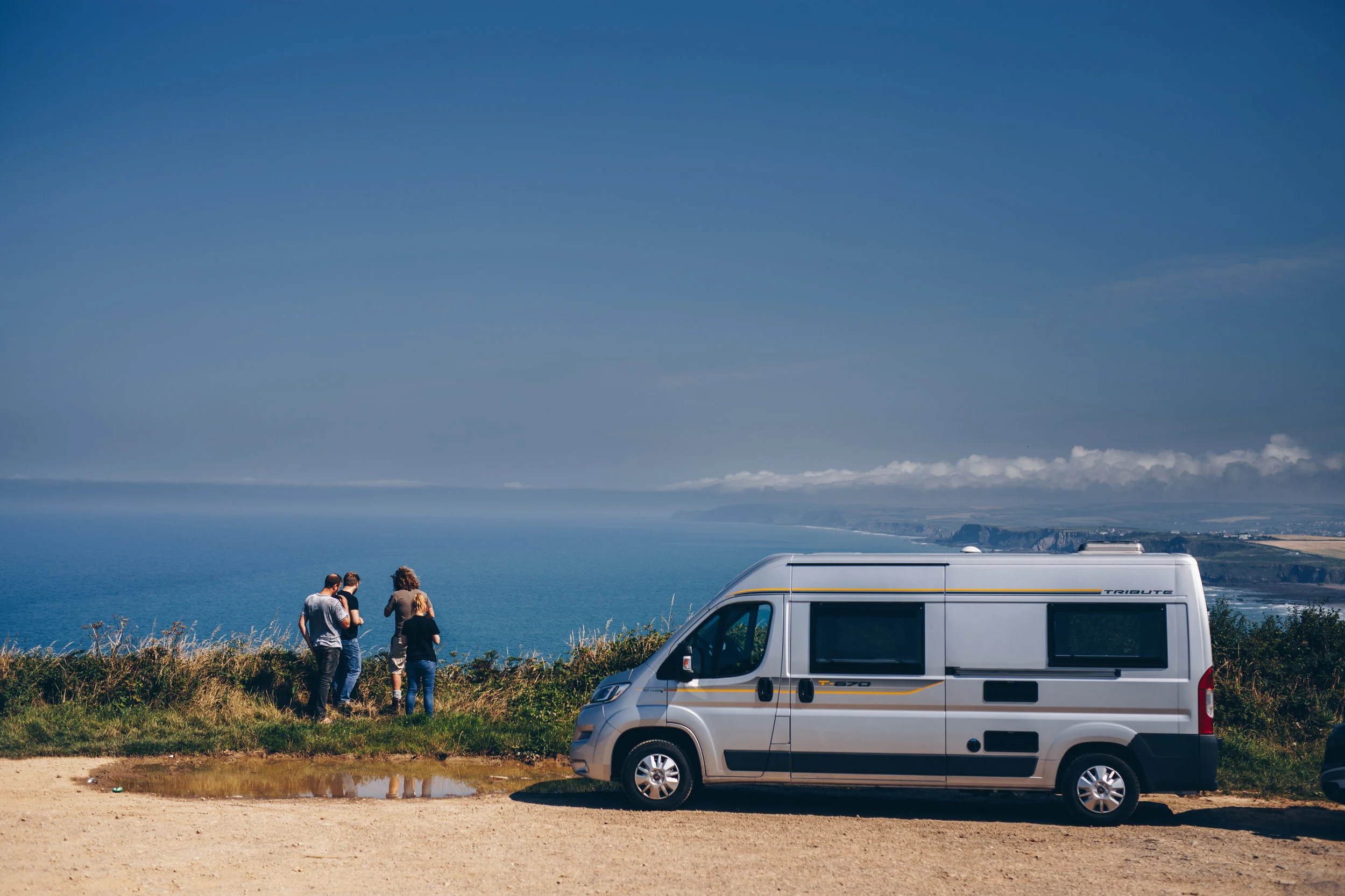 The team having lunch and enjoying the view