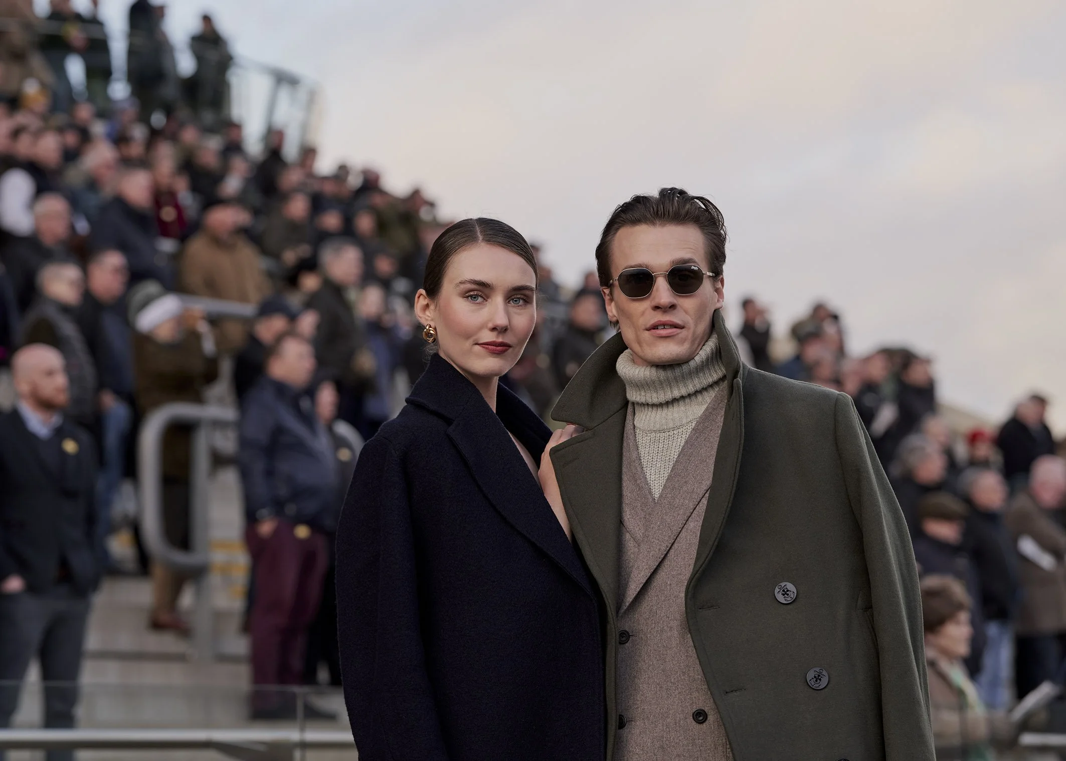 Styled photo of a couple to promte Cheltenham Racecourse