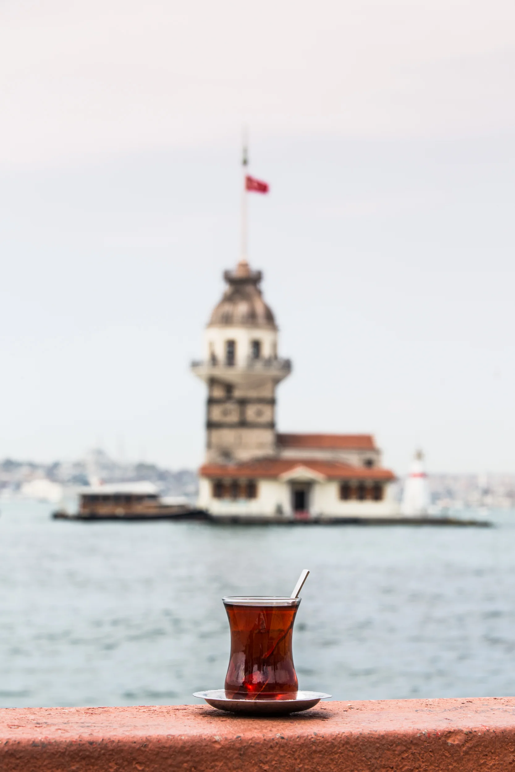 Another glass of chai with the Maiden's Tower in the distance