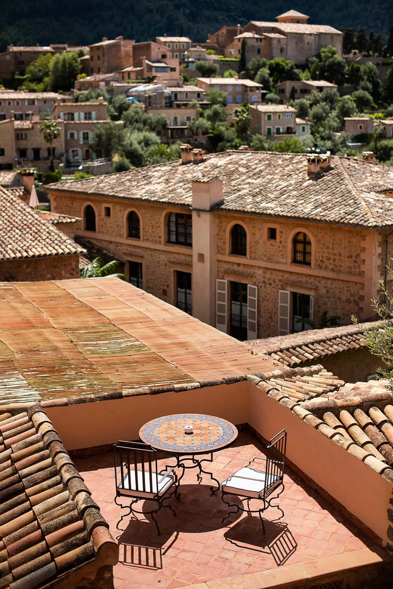 Belmond La Residencia Deià Mallorca terrace view Deià village Tramuntana mountains luxury hotel Mallorca Spain
