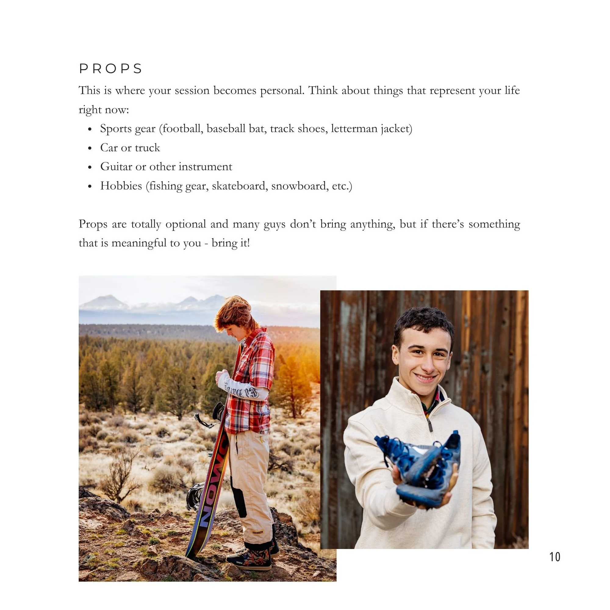 Two images, one of a boy with a snowboard in a desert landscape, and another of a boy smiling and holding a pair of blue sneakers, standing in front of a wooden background.