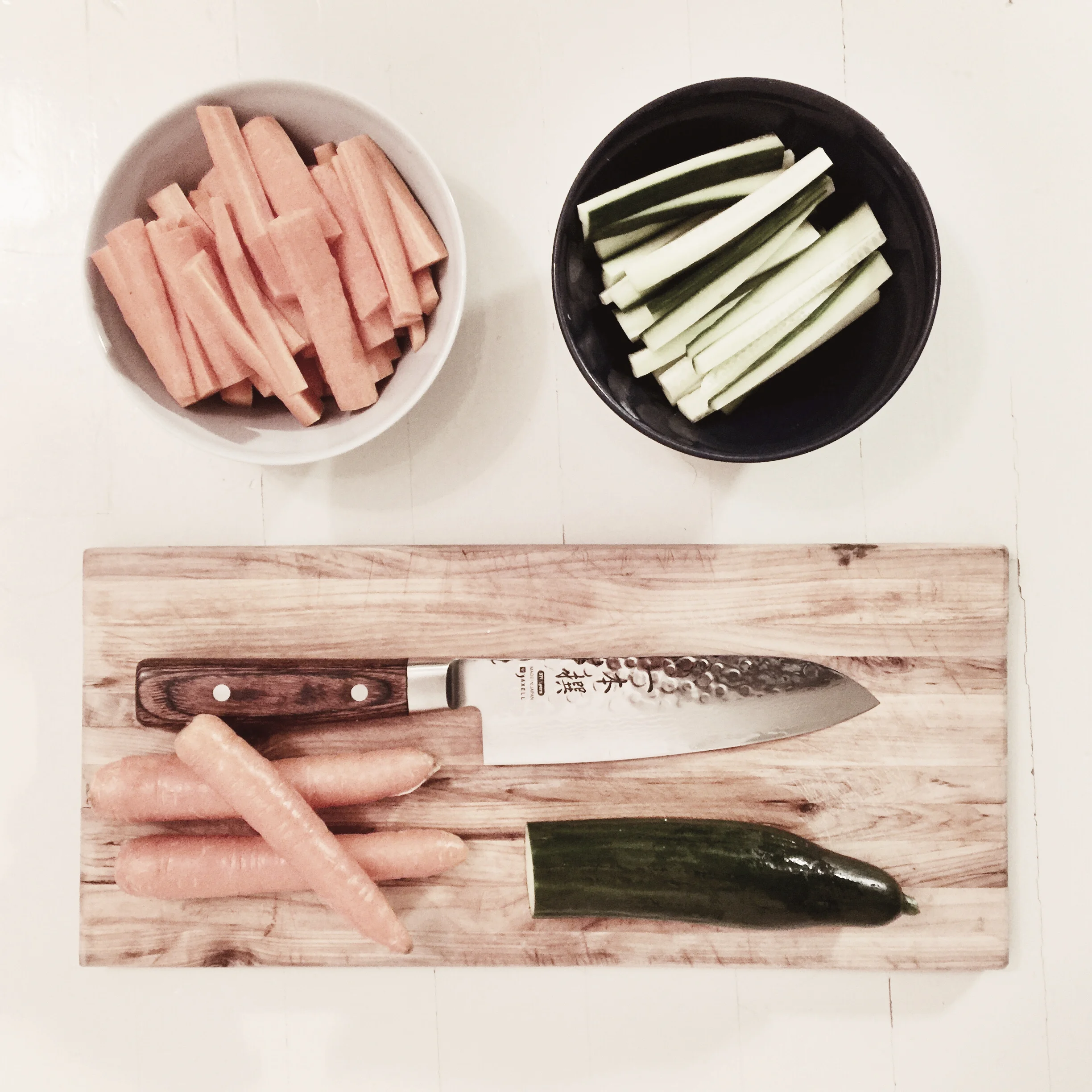 This is what my "vegetables first" nano-action looks like. I cut some carrots and cucumbers into pieces and make sure that I eat them before any other dish. Simple as that.