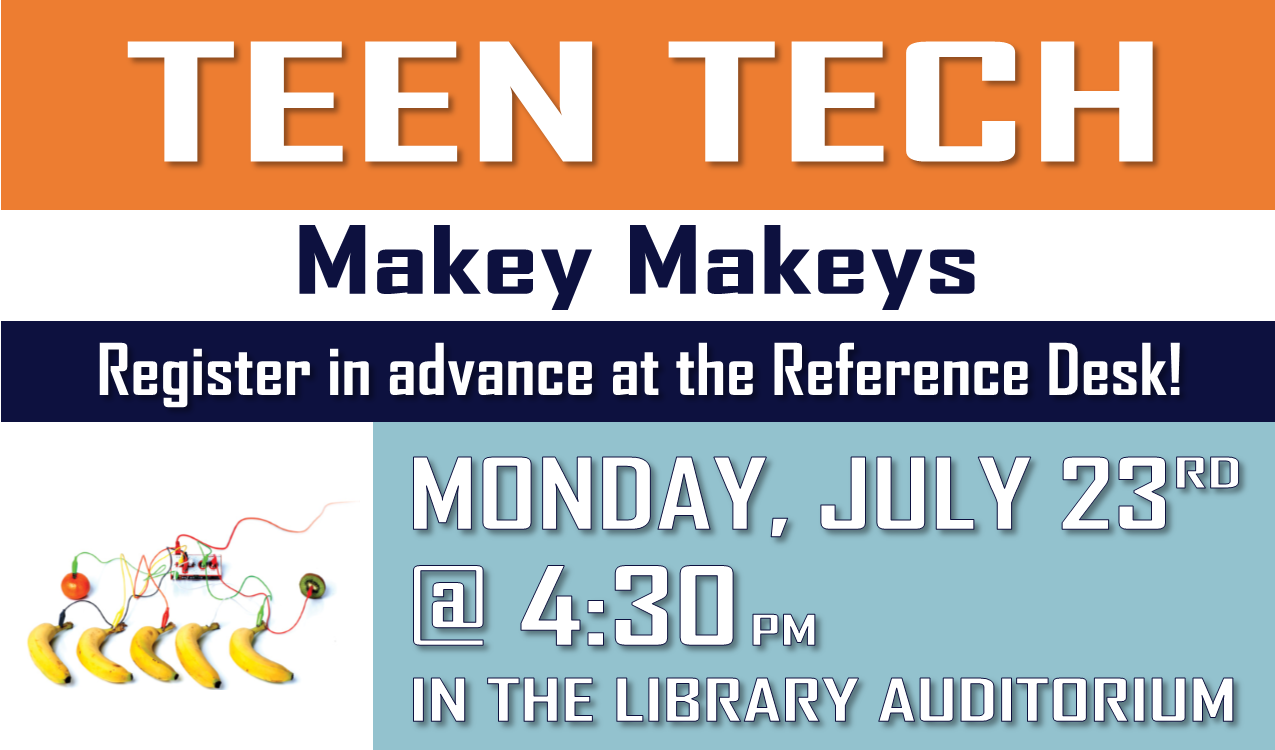 For rising 7th-12th graders. Turn everyday objects into keyboards with Makey Makey circuits. Play a song on a bunch of bananas! Or control a computer with play doh! The possibilities are endless!