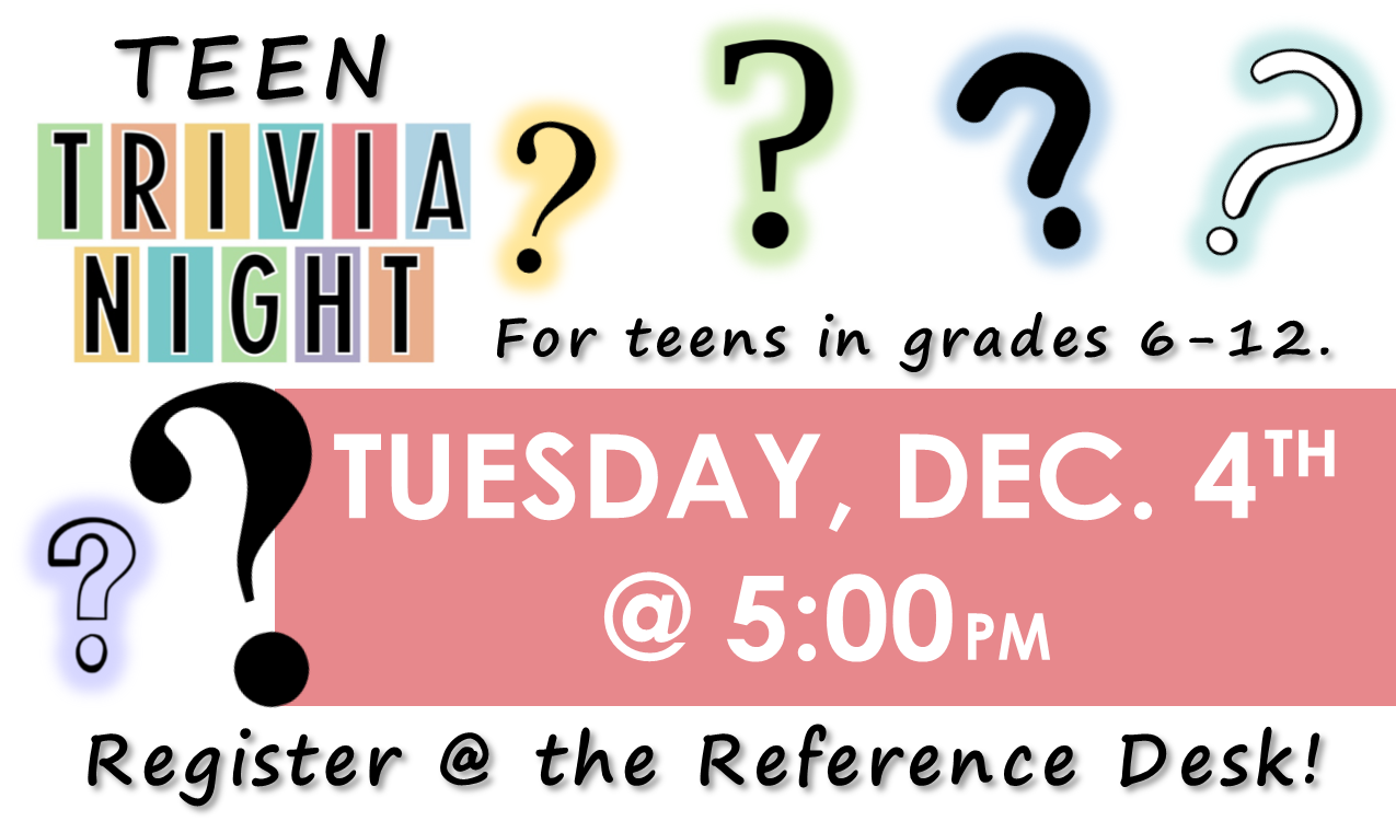 Test your knowledge of various topics! You could win a prize! This event will take place in the Library Auditorium.