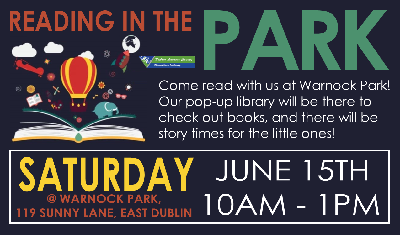 Come read with us at Warnock Park (in East Dublin)! Our pop-up library will be there to check out books, and there will be story times for the little ones! Dr. Seuss characters and your favorite superheros will also be there!