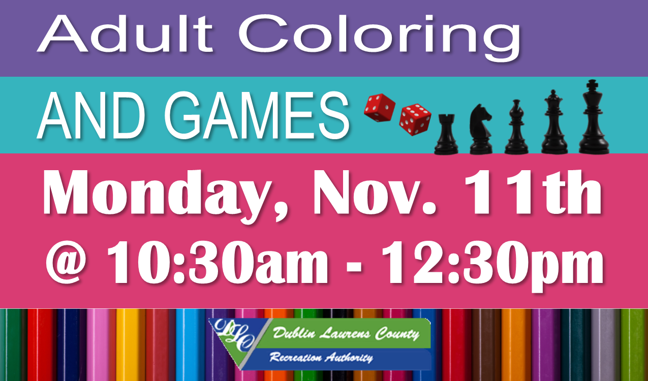 Take a break, relax and color. Or have some fun playing tabletop games. Supplies and coffee will be provided! In partnership with DLCRA.