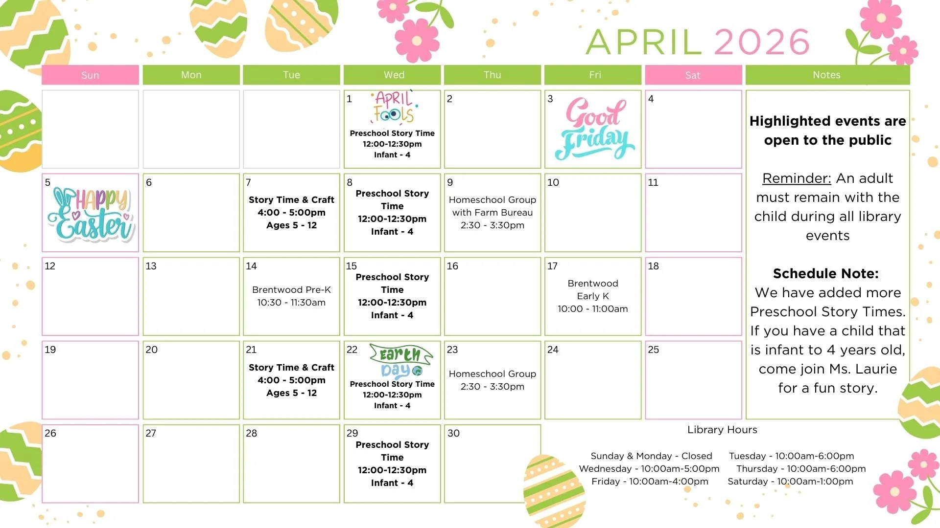 Image of April Calendar with events listed