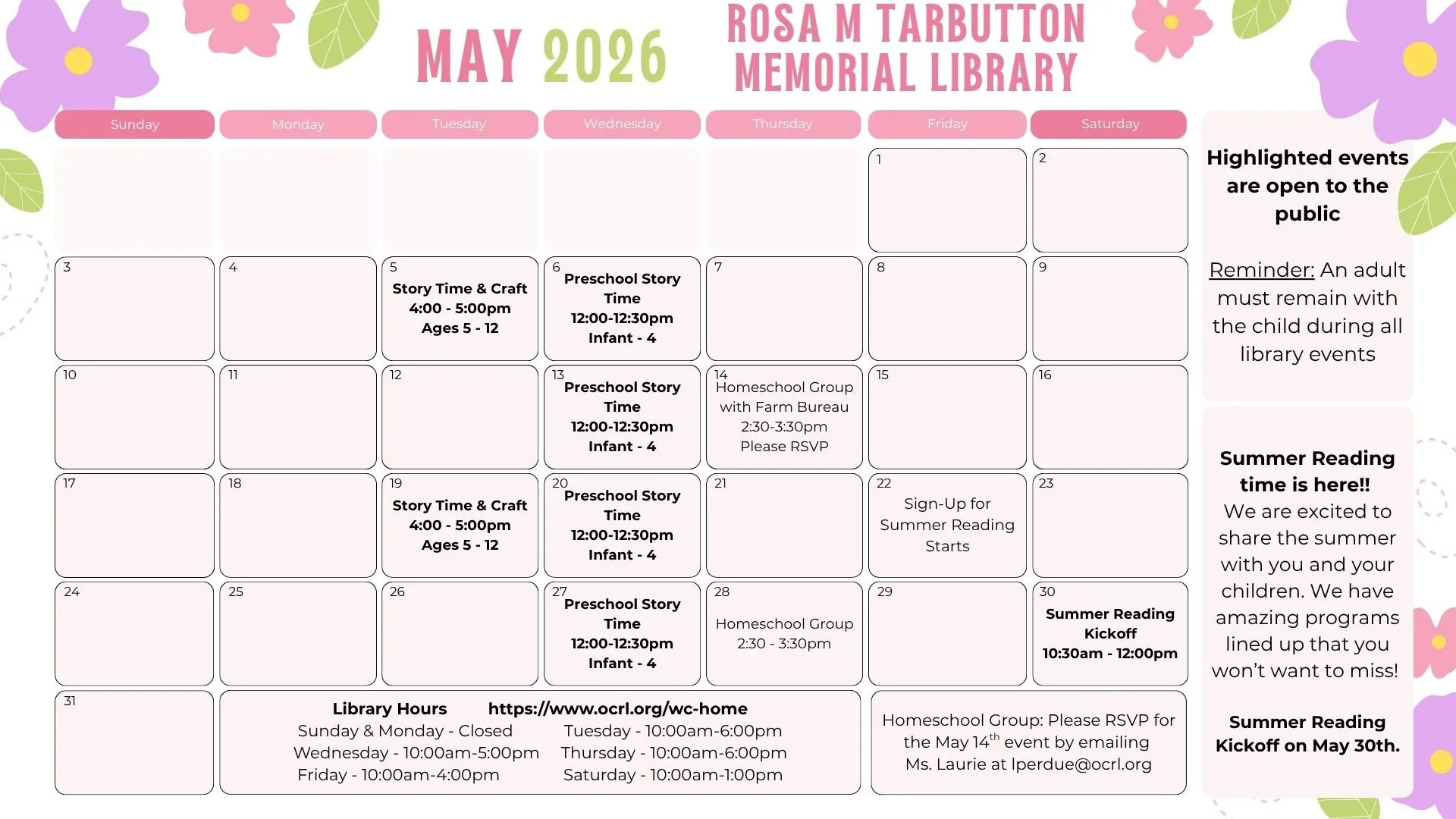Image of May Calendar with events listed