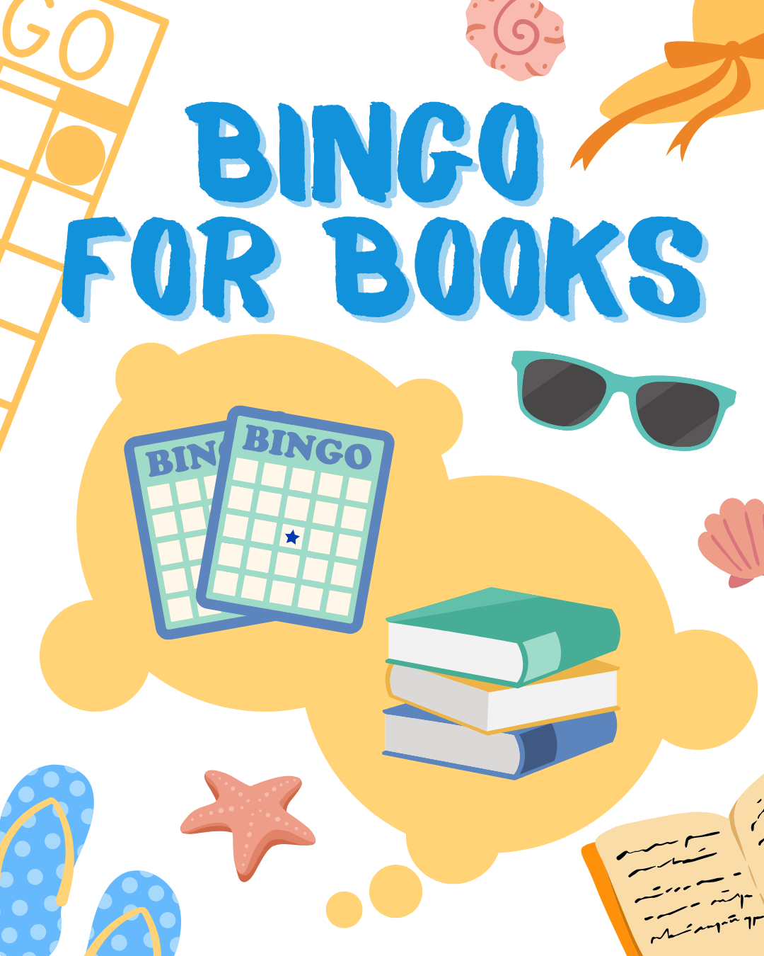 Bingo for Books graphic with a bingo sheet and books.