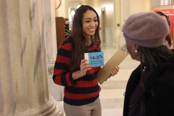 Jasmine Turner ‘16 during the Interfaith Poverty Vigil at the RI State House - RI Coalition for the Homeless Internship