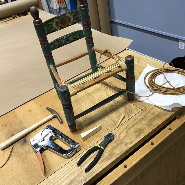 If you&rsquo;re not adding to your skills you will wither on the vine.  Also this year we are adding Rush seats to our offerings to clients.  This was an early 20th century arts and crafts child&rsquo;s chair. #rushseat #furniturerepair #customfurnit