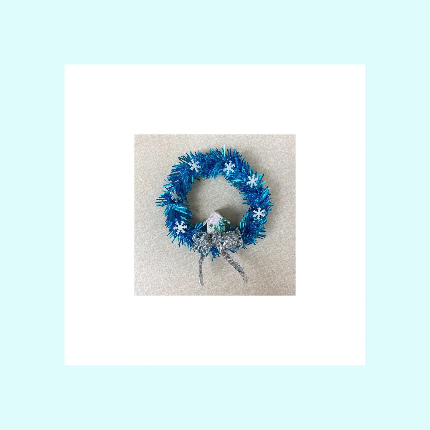 Christmas Wreath - Teal with House