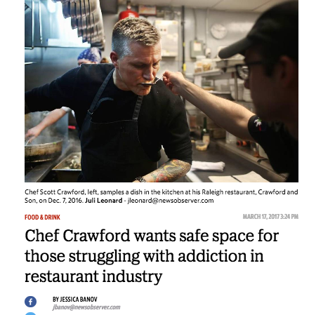 Chef Crawford wants safe space for those struggling with addiction in restaurant industry