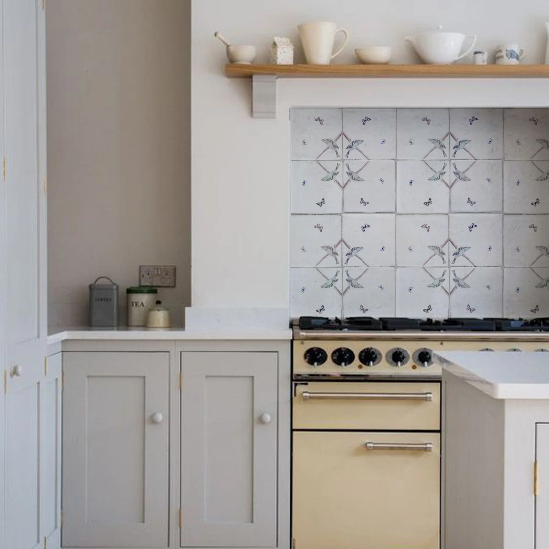 Ivory | Delicate design of birds and butterflies, Matt ivory, Designed by 3cubed