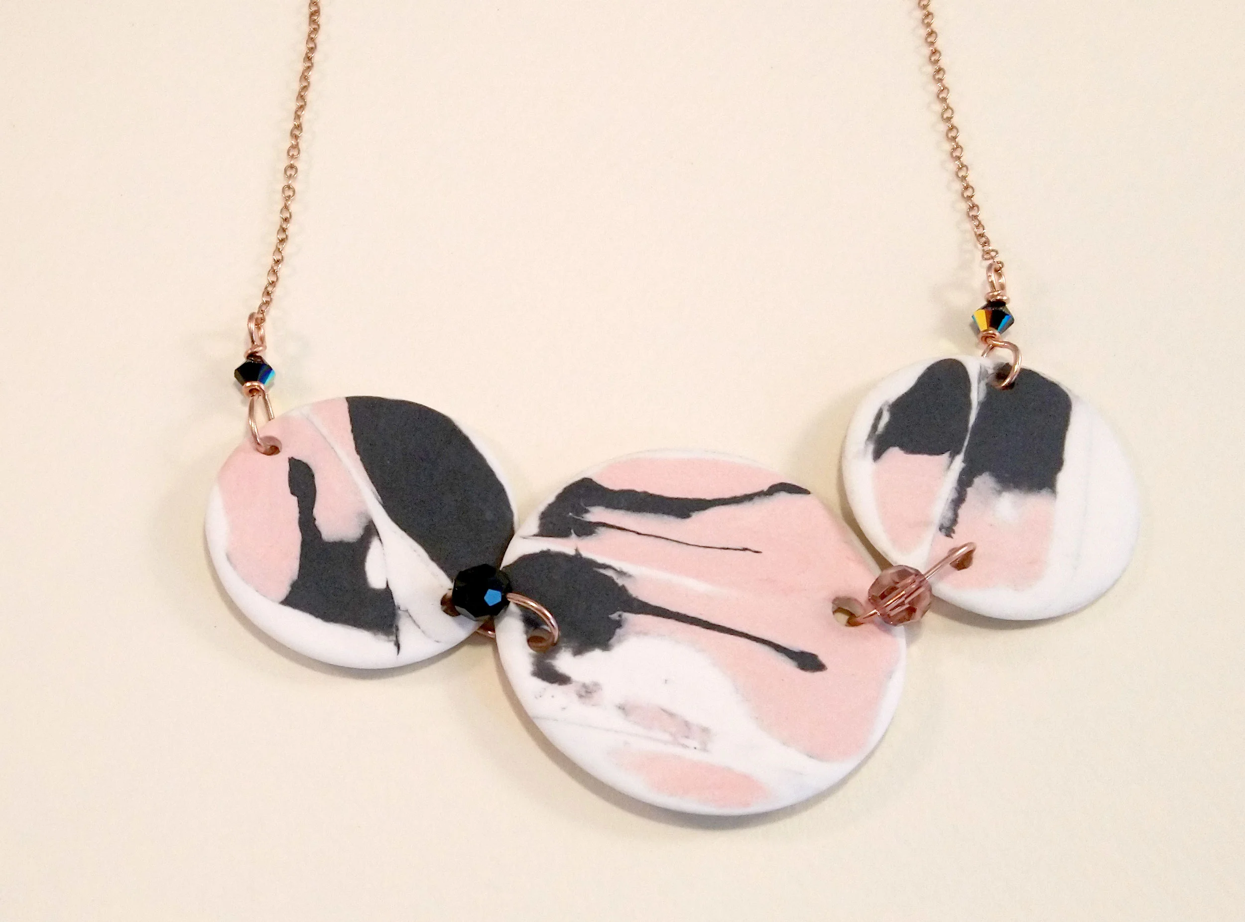 Pink and Black Porcelain statement Necklace