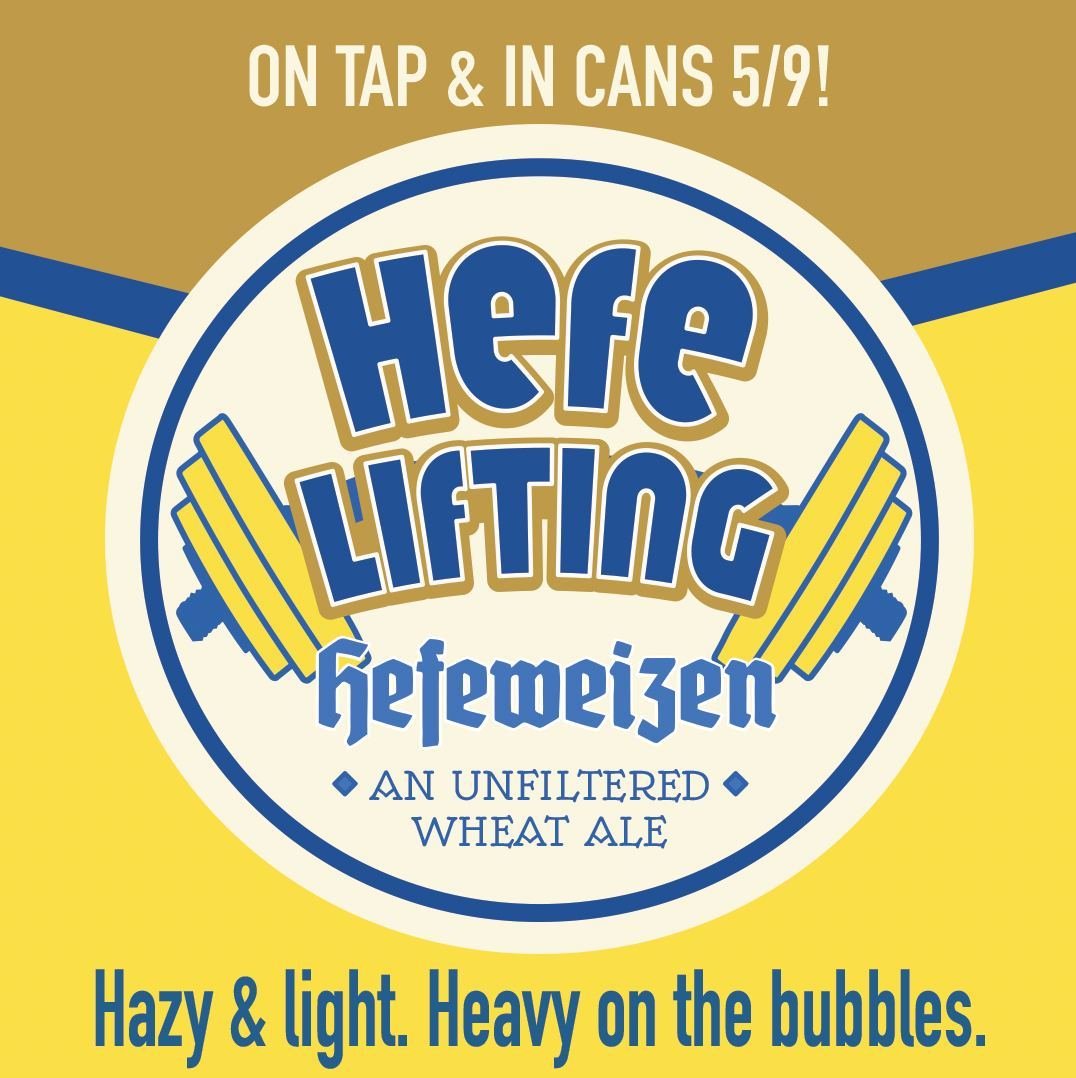 ON TAP &amp; IN CANS THURSDAY!⁠
⁠
Our hazy, light, and easy drinking Hefeweizen is back for the summer! With a grist of malted wheat, Pilsner, and acidulated malts, a scant handful of German Hersbrucker hops, and an expressive yeast, Hefe Lifting is 