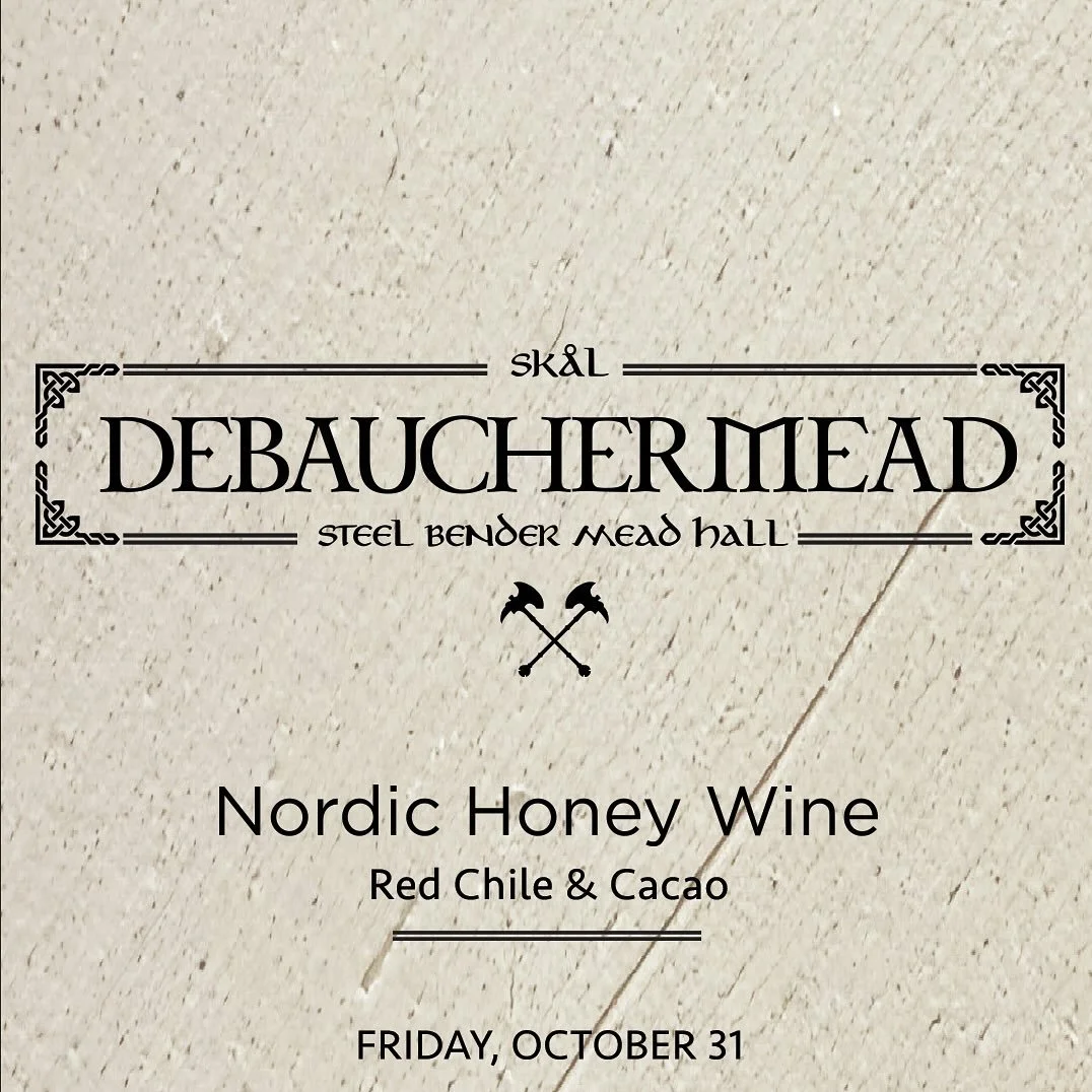 DebaucherMead Batch #5 available on Halloween!⁠
⁠
This time our base mead was infused with...ready for it?...cacao nibs and local red chile.⁠
𝐈 𝐰𝐚𝐧𝐭 𝐲𝐨𝐮 𝐭𝐨 𝐰𝐚𝐧𝐭 𝐌𝐄𝐀𝐃.⁠
⁠
#Debauchermead #SteelBenderMeadHall #mead #honeywine⁠
#BuiltTo