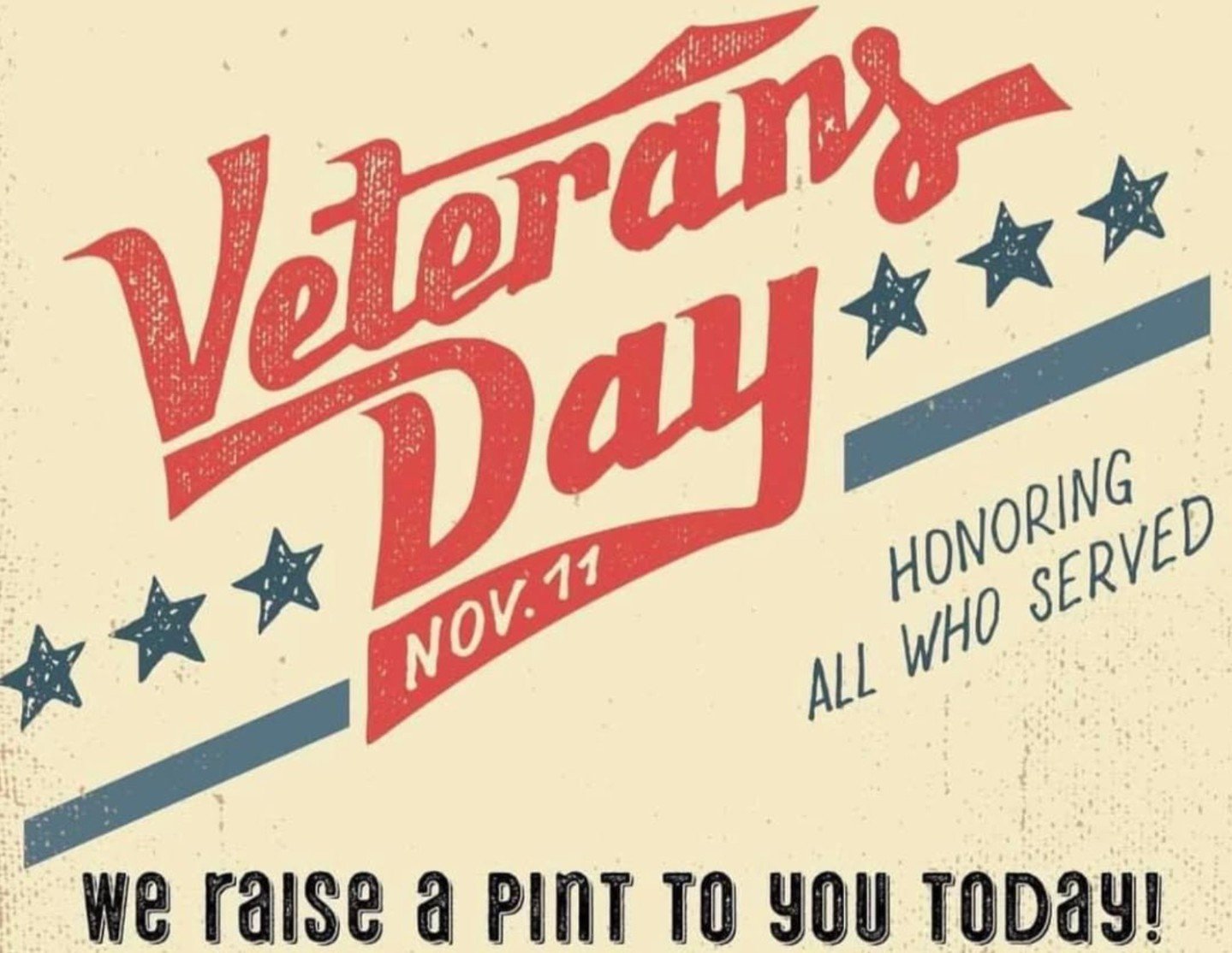 This Veterans Day we remember and raise a glass to the brave men and women who have sacrificed for our country&rsquo;s freedom. ⁠⁠
⁠
To those military (as well as police and firefighters) who protect and serve, enjoy 10% off food (just like every day