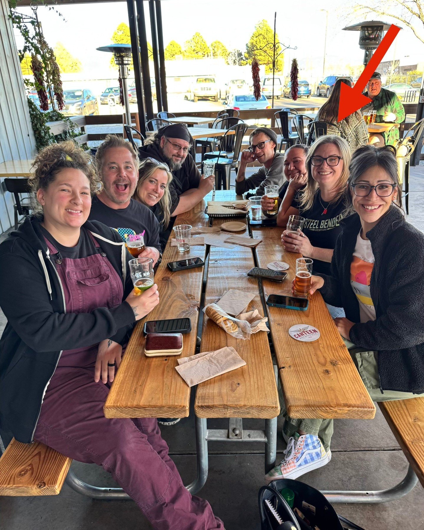 Thanks (as always) to Canteen for letting us land on your patio at some questionable decibel levels to send Miss Kilie (arrow 1) off on her next adventure in Austin! 

We&rsquo;re excited to have Jenny (arrow 2) stepping in as our new Sales Rep &amp;