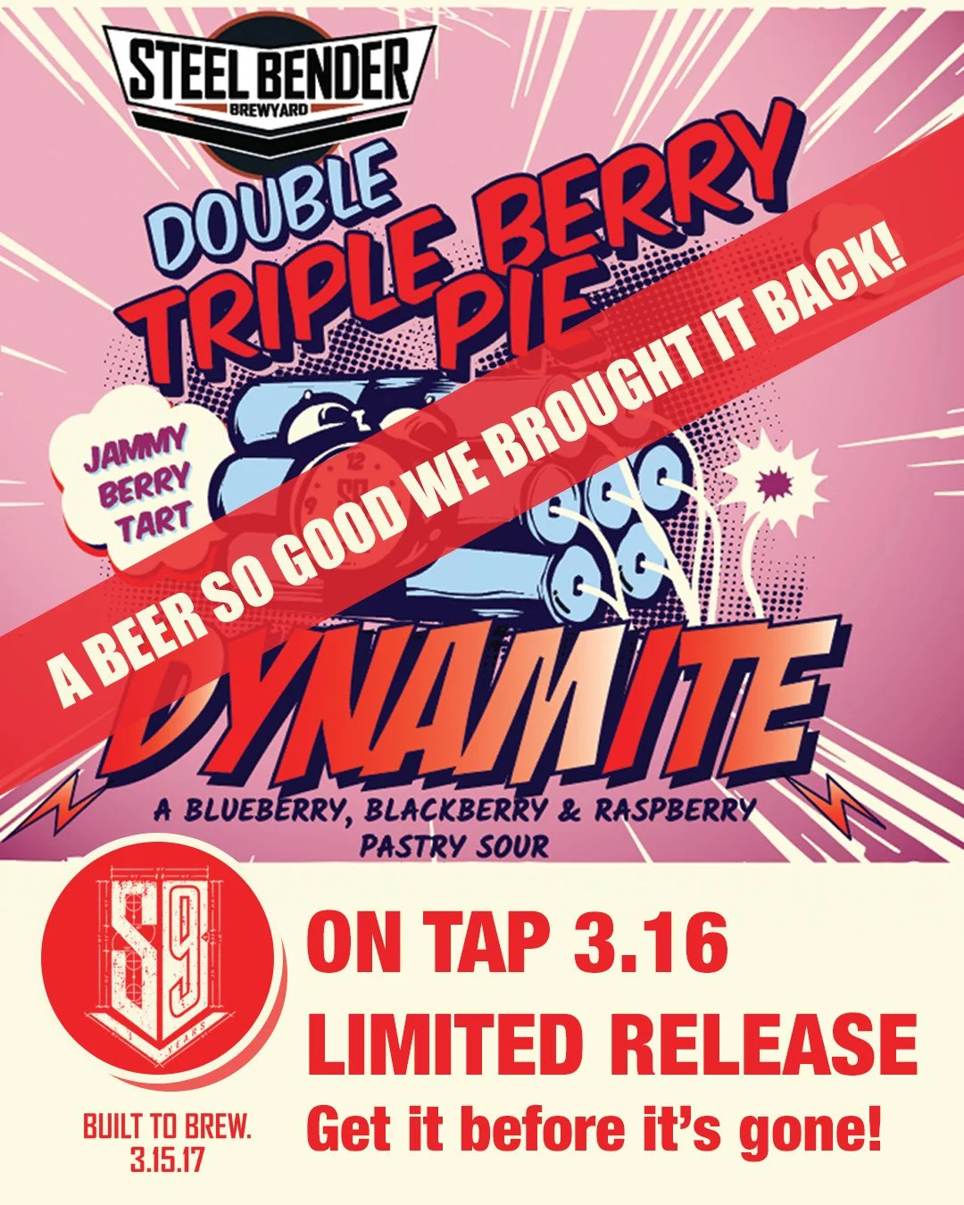 A beer so good we brought it back for our 9-Year Anniversary celebration! ⁠
This 𝐛𝐢𝐠 (𝟏𝟎.𝟑% 𝐀𝐁𝐕...𝐖𝐇𝐎𝐀) double pastry sour is loaded with blackberry, blueberry, AND raspberry and is punched up with some Sicilian lemon. DOUBLE the fruit, 
