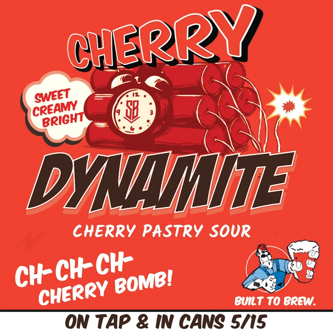 𝘾𝙝- 𝘾𝙝- 𝘾𝙝- 𝘾𝙃𝙀𝙍𝙍𝙔 𝘽𝙊𝙈𝘽!⁠
⁠
Sour cherries 🍒 steal the show in our summer DYNAMITE 🧨 pastry sour. The same great sweet tart balance is achieved through kettle souring and lactose addition in the boil. This is a pretty one, boasting a