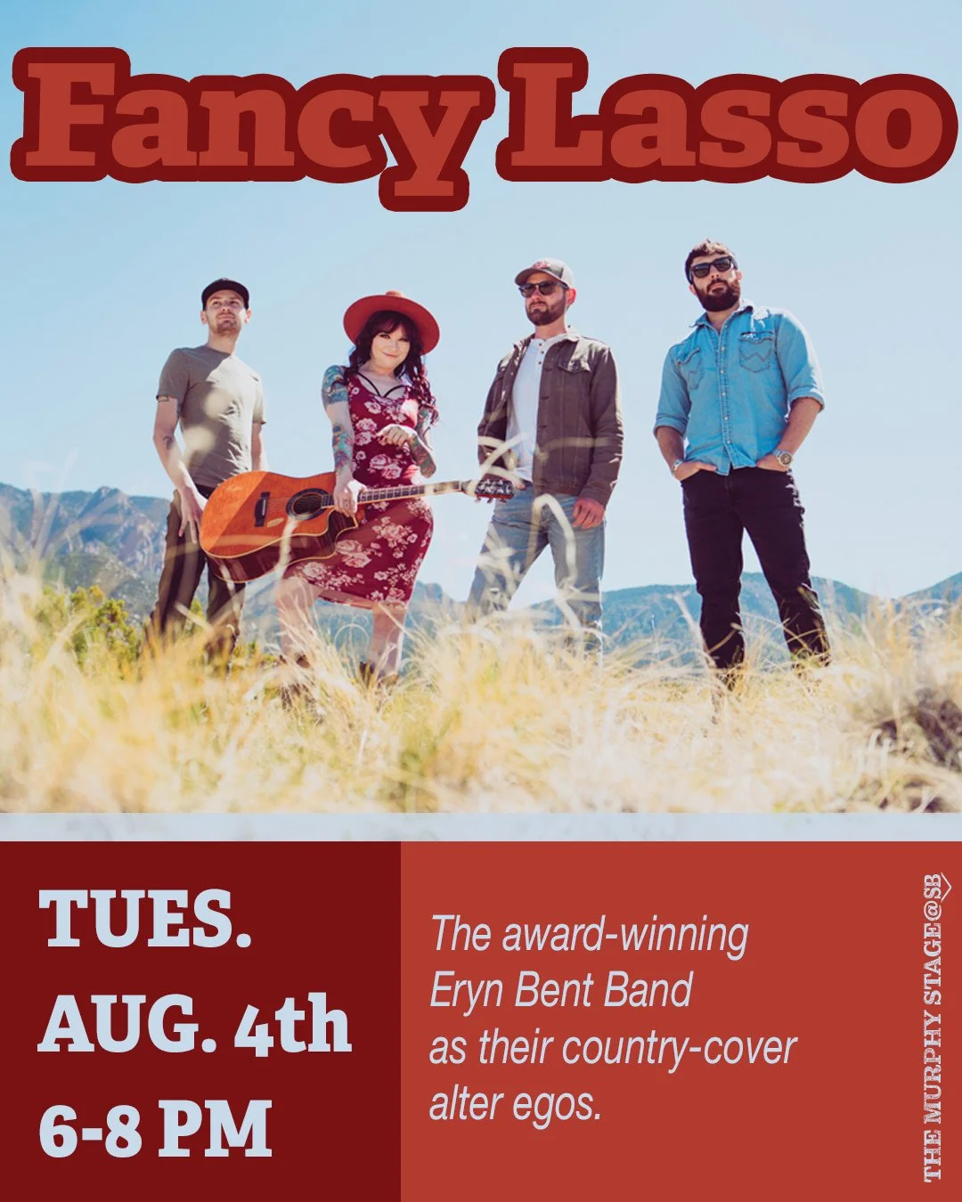 MUSIC TUESDAY on The Murphy Stage at Steel Bender⁠
Fancy Lasso⁠
8.4 // 6-8 p.m.⁠
The award-winning Eryn Bent Band as they country-cover alter egos! ⁠
Show starts at 6 p.m.⁠
Tip the band, tip our servers, #listenlocal⁠
⁠
#BuiltToBrew #TheMurphyStage #