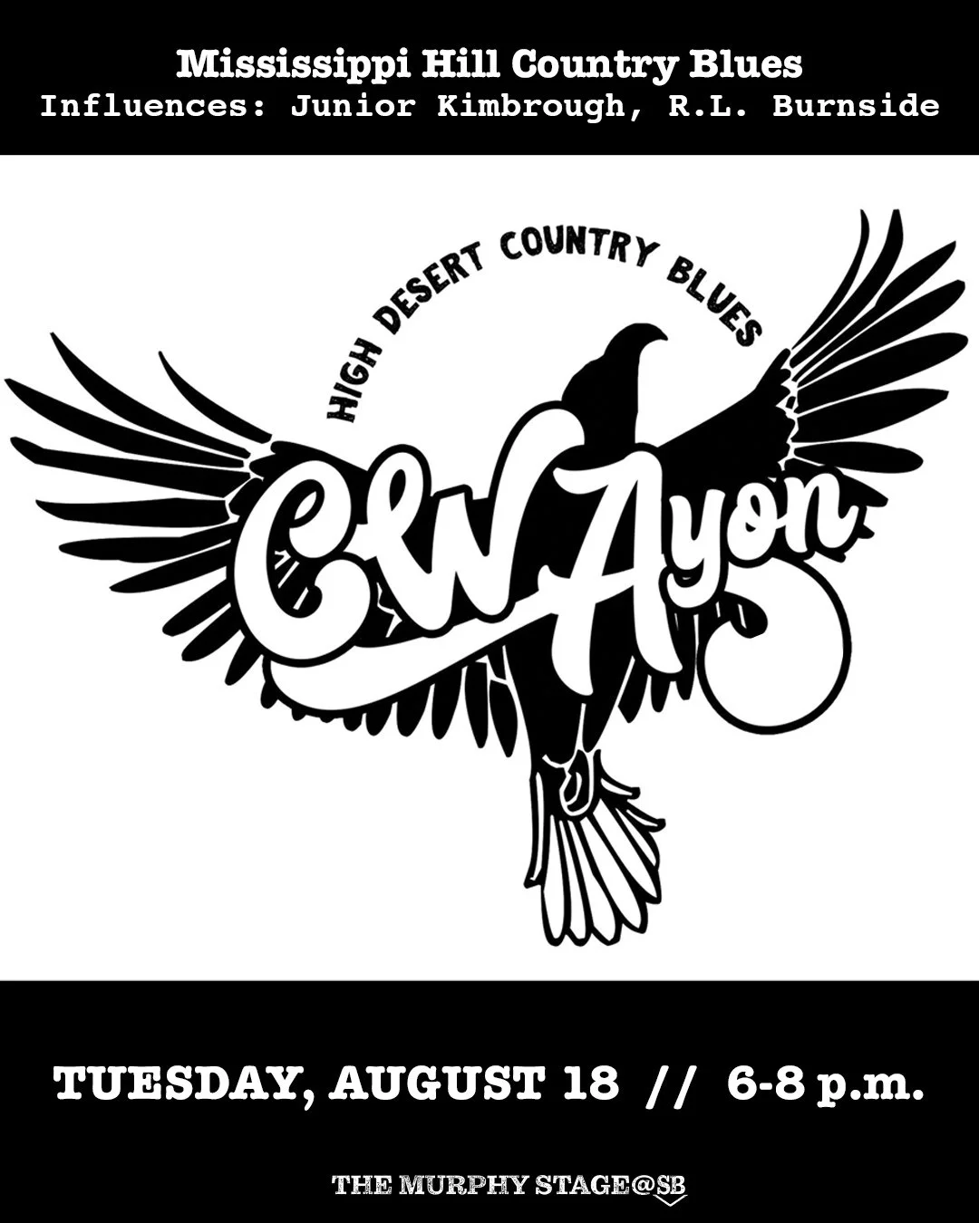 MUSIC TUESDAY on The Murphy Stage at Steel Bender⁠
CW Ayon⁠
8.18 // 6-8 p.m.⁠
⁠
𝙲𝚆 𝙰𝚢𝚘𝚗 𝚋𝚛𝚒𝚗𝚐𝚜 𝚑𝚒𝚜 𝚜𝚒𝚐𝚗𝚊𝚝𝚞𝚛𝚎 𝙼𝚒𝚜𝚜𝚒𝚜𝚜𝚒𝚙𝚙𝚒 𝙷𝚒𝚕𝚕 𝙲𝚘𝚞𝚗𝚝𝚛𝚢 𝚐𝚛𝚘𝚘𝚟𝚎𝚜 𝚝𝚘 𝚂𝚝𝚎𝚎𝚕 𝙱𝚎𝚗𝚍𝚎𝚛 𝙱𝚛𝚎𝚠𝚢𝚊𝚛𝚍 𝚒𝚗 𝙻𝚘