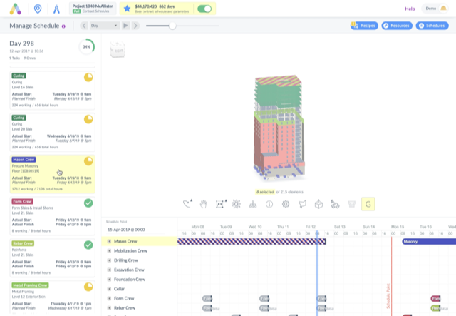 Adjust and manage the schedule with actual events, delays, changes and opportunities as they arise, and see updates reflected within minutes. Image courtesy Alice Technologies