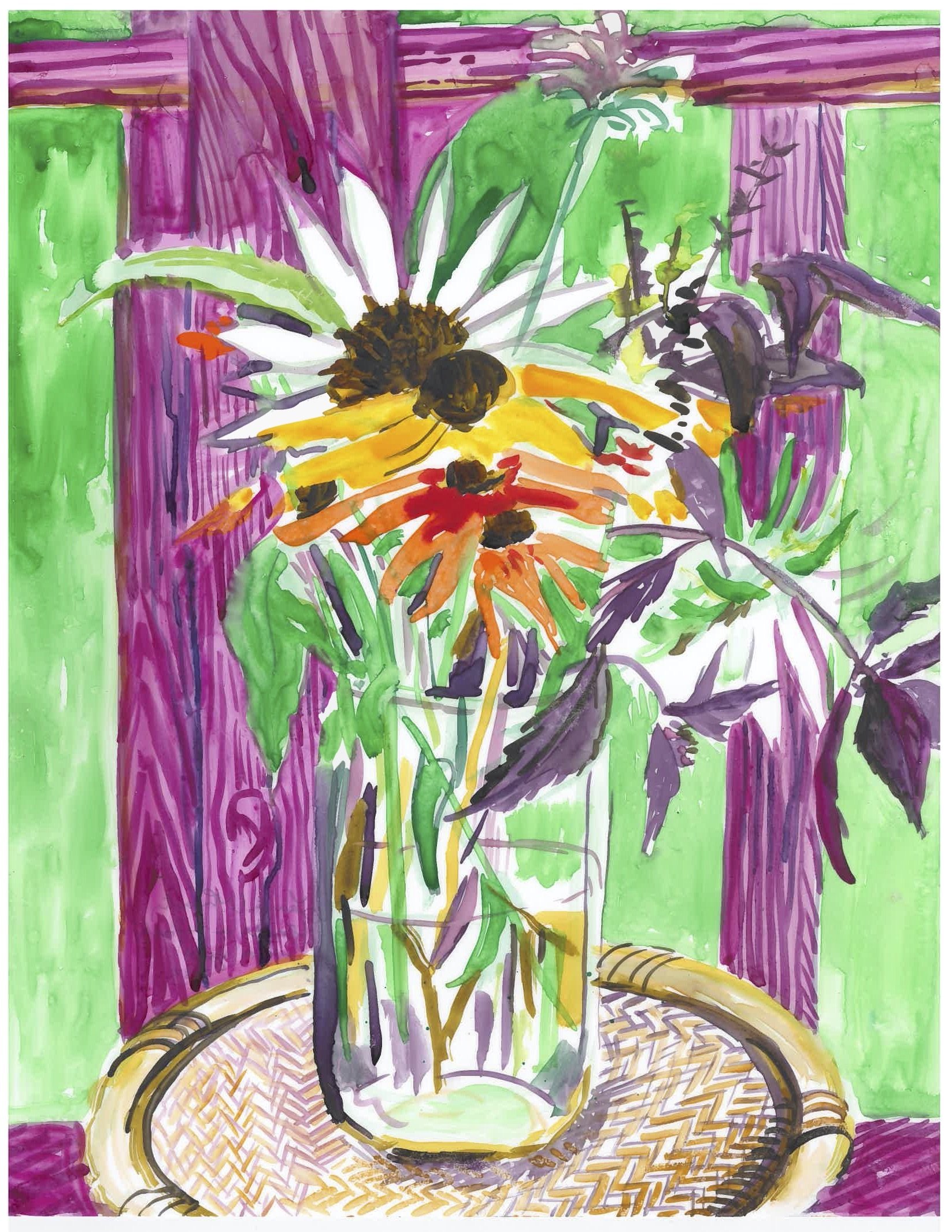   Lauren Whearty ,  Flowers on the Porch , 2022, watercolor on Yupo, 11 x 14" 