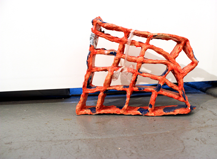  DENISE TREIZMAN: Melting Grid (aftermath), 2015, ceramic, model magic clay, duct tape and plastic, 16 x 22 x 4 inches 