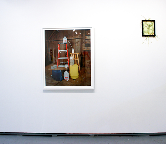  ADAM EKBERG: Transferring a gallon of milk from one container to another, 2014, signed and numbered, verso, archival pigment print (edition of 3), 40 x 30 inches; and DENISE TREIZMAN, Hip Hop Hooray (gold), 2015, metallic paper, frame and spray pain
